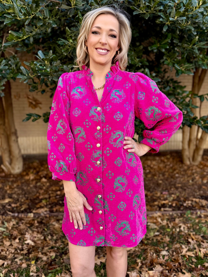 Twirl in Pink Velvet V-Neck Dress