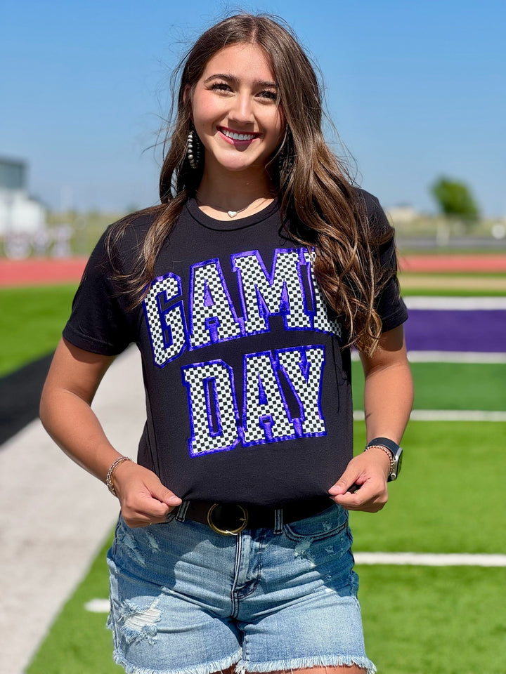 Metallic Puff Checkered Game Day Tee