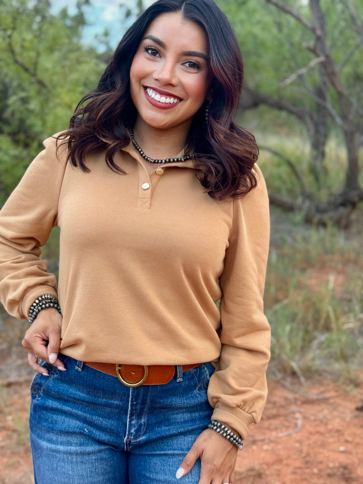 Classic Comfort Tan Puff Sleeve Top