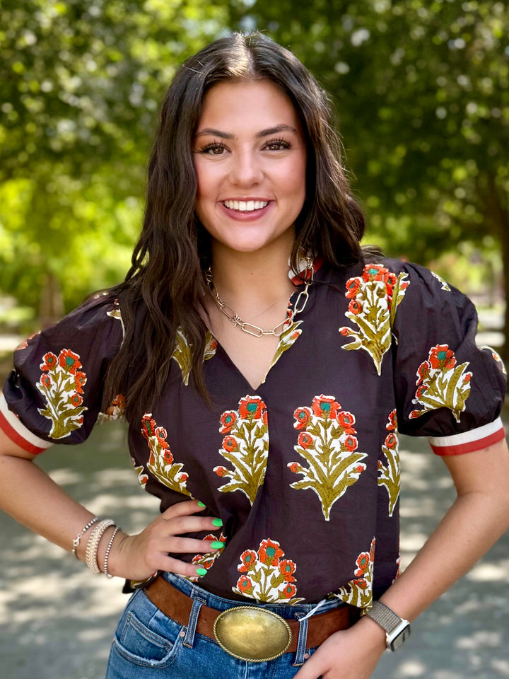 Rustic Petals V-Neck Top by THML