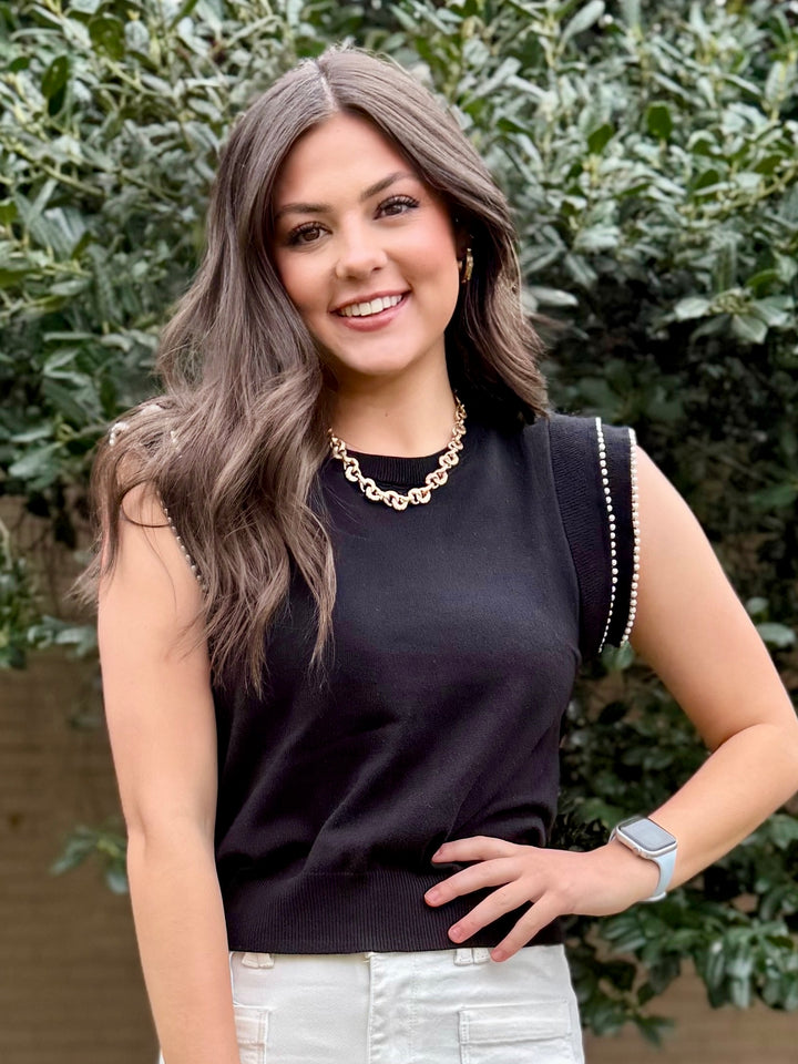 Simply Pearl Black Ruffle Sleeve Sweater