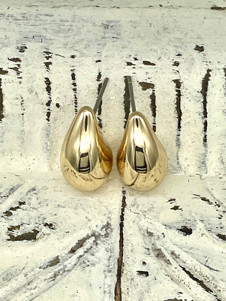 Icon Mini Puffed Teardrop Gold Stud Earrings