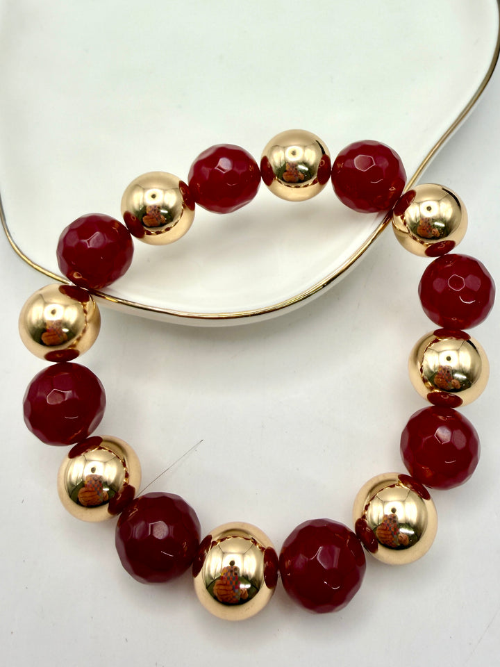 Maroon & Gold Large Beaded Bracelet