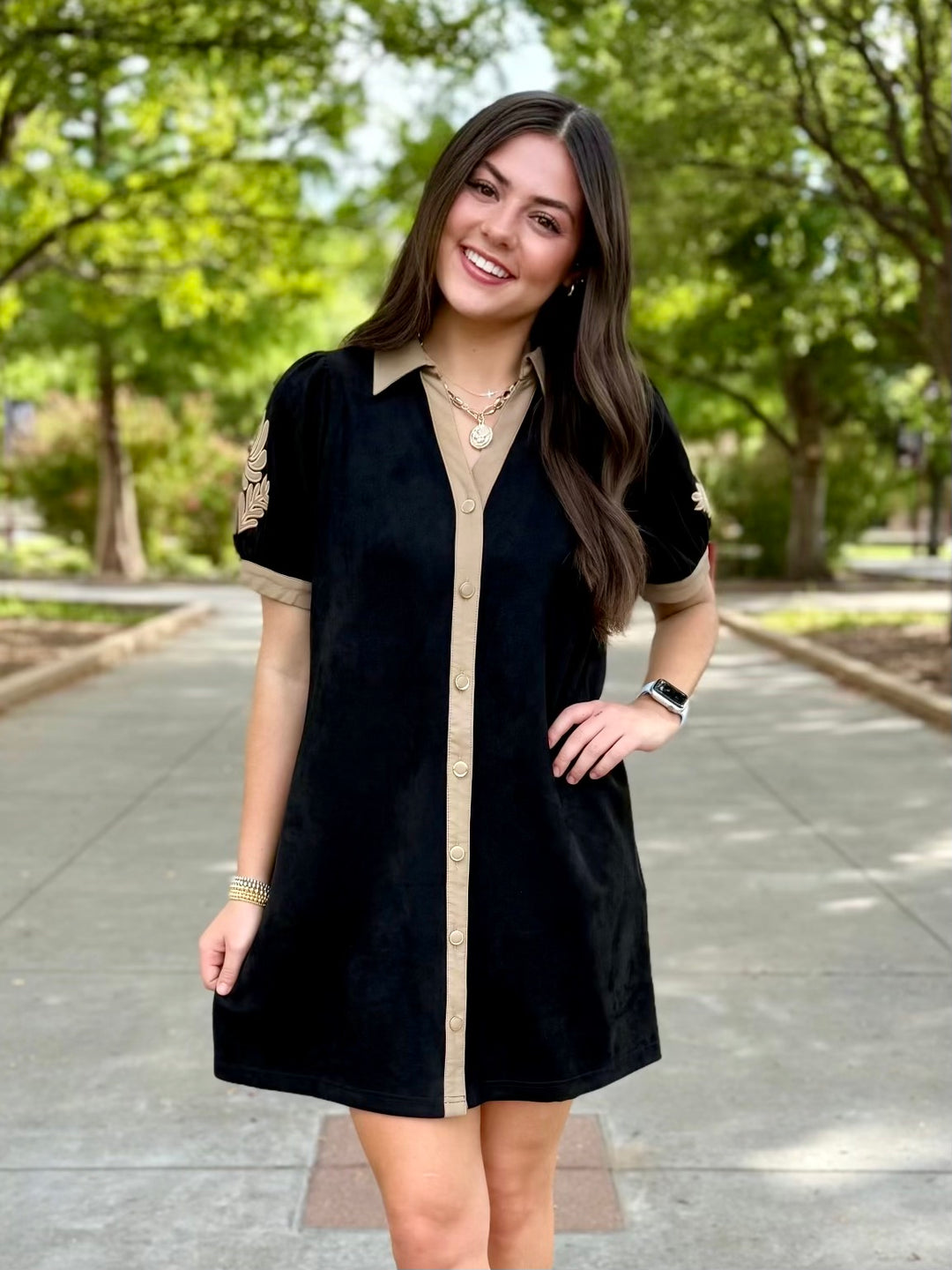Suede Statement Black Button Up Dress