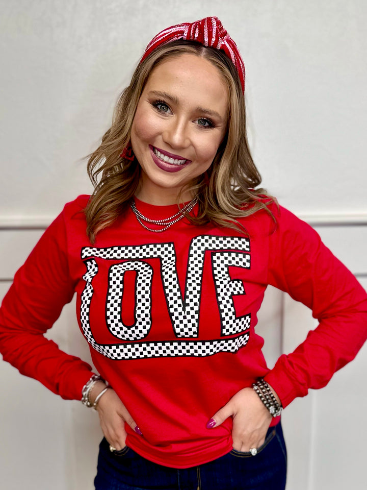 Funky Checkered Love Long Sleeve Tee by Texas True Threads