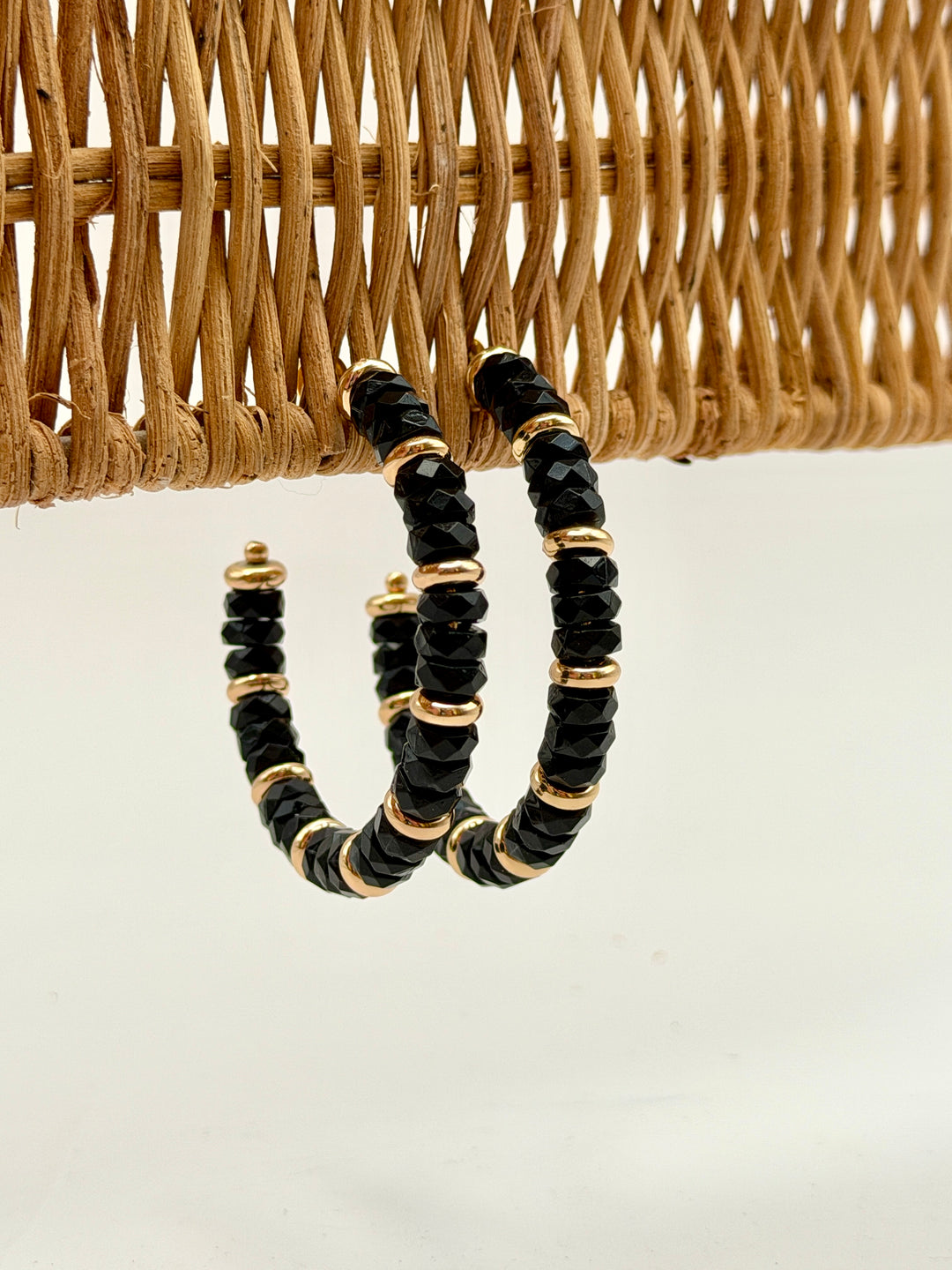 Beaded Black & Gold Hoops