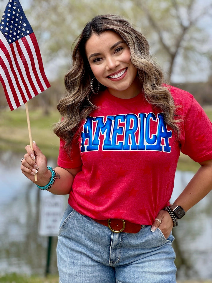 America in Blue Metallic Puff Tee by Texas True Threads