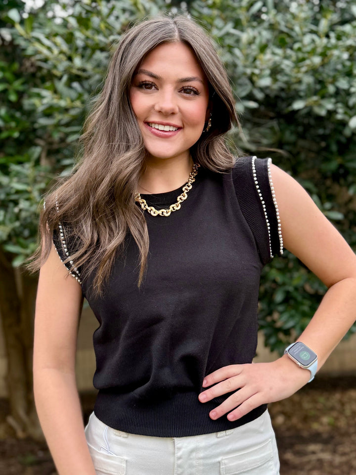 Simply Pearl Black Ruffle Sleeve Sweater