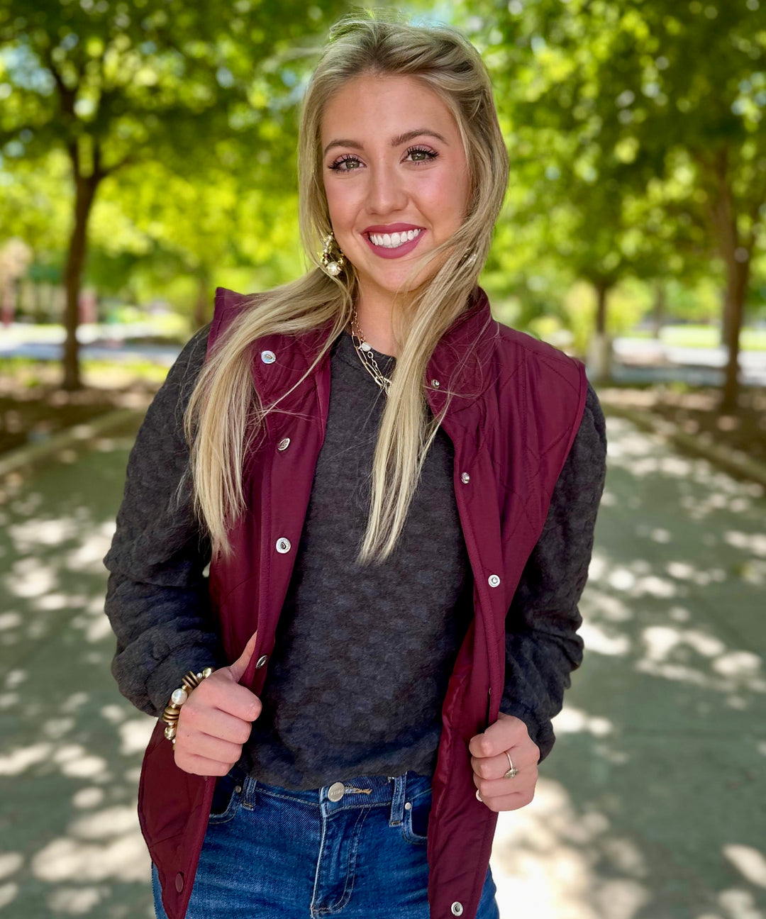 Small Town Maroon Quilted Vest