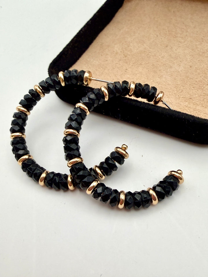 Beaded Black & Gold Hoops