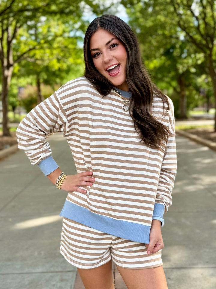 Easy Days Stripe Taupe Short Set