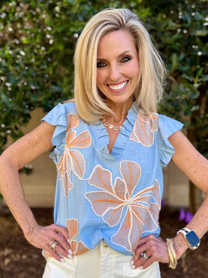 Sunny Skies Floral V-Neck Blouse