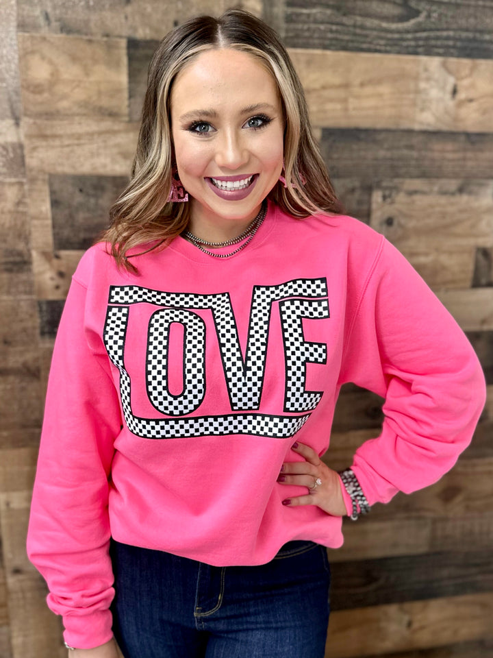 Funky Checkered Love Sweatshirt by Texas True Threads