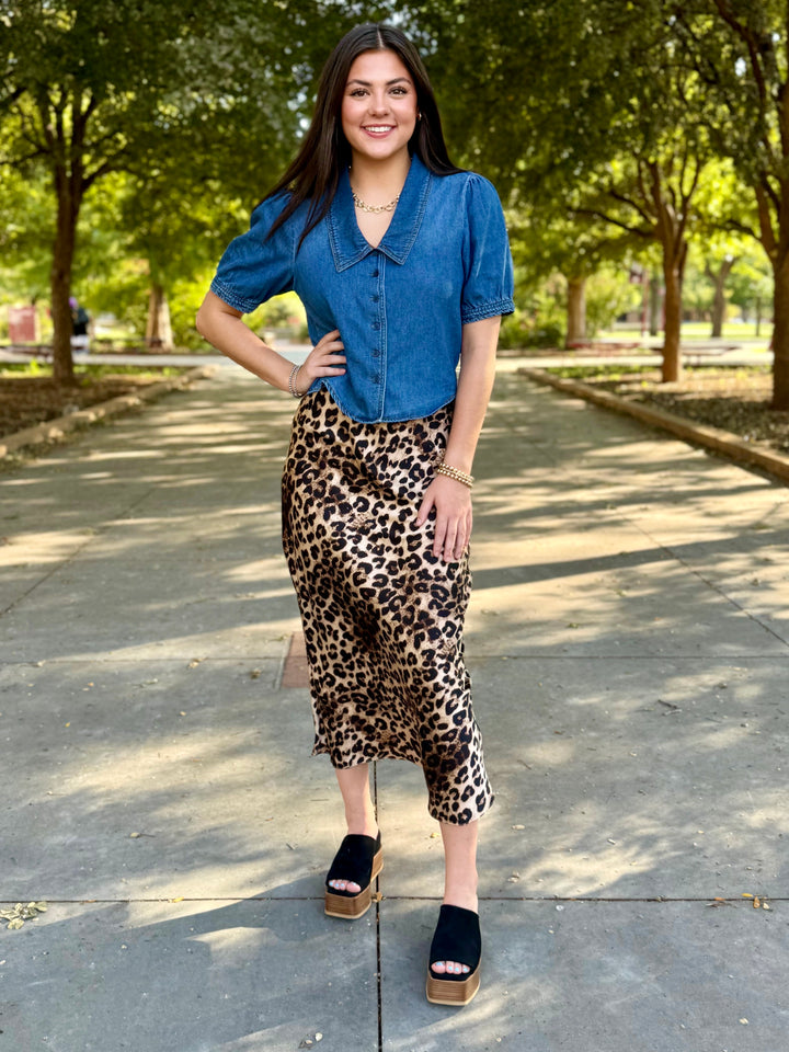 The Wren Collared Cropped Denim Top