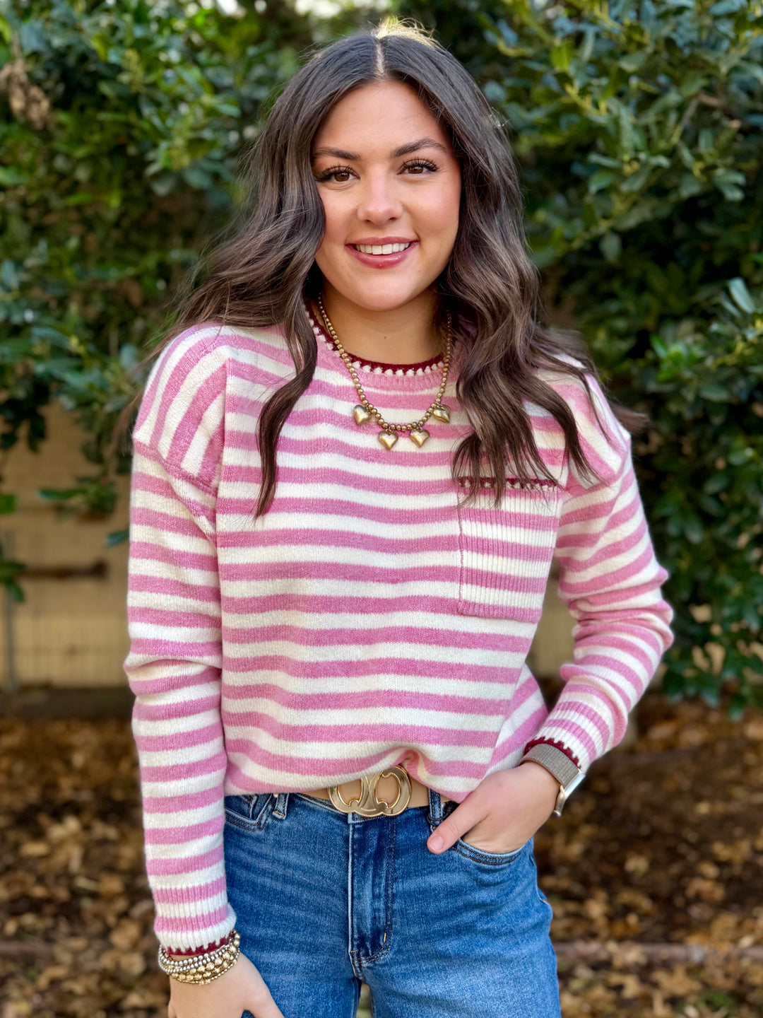 Sugar and Stripes Pink Sweater