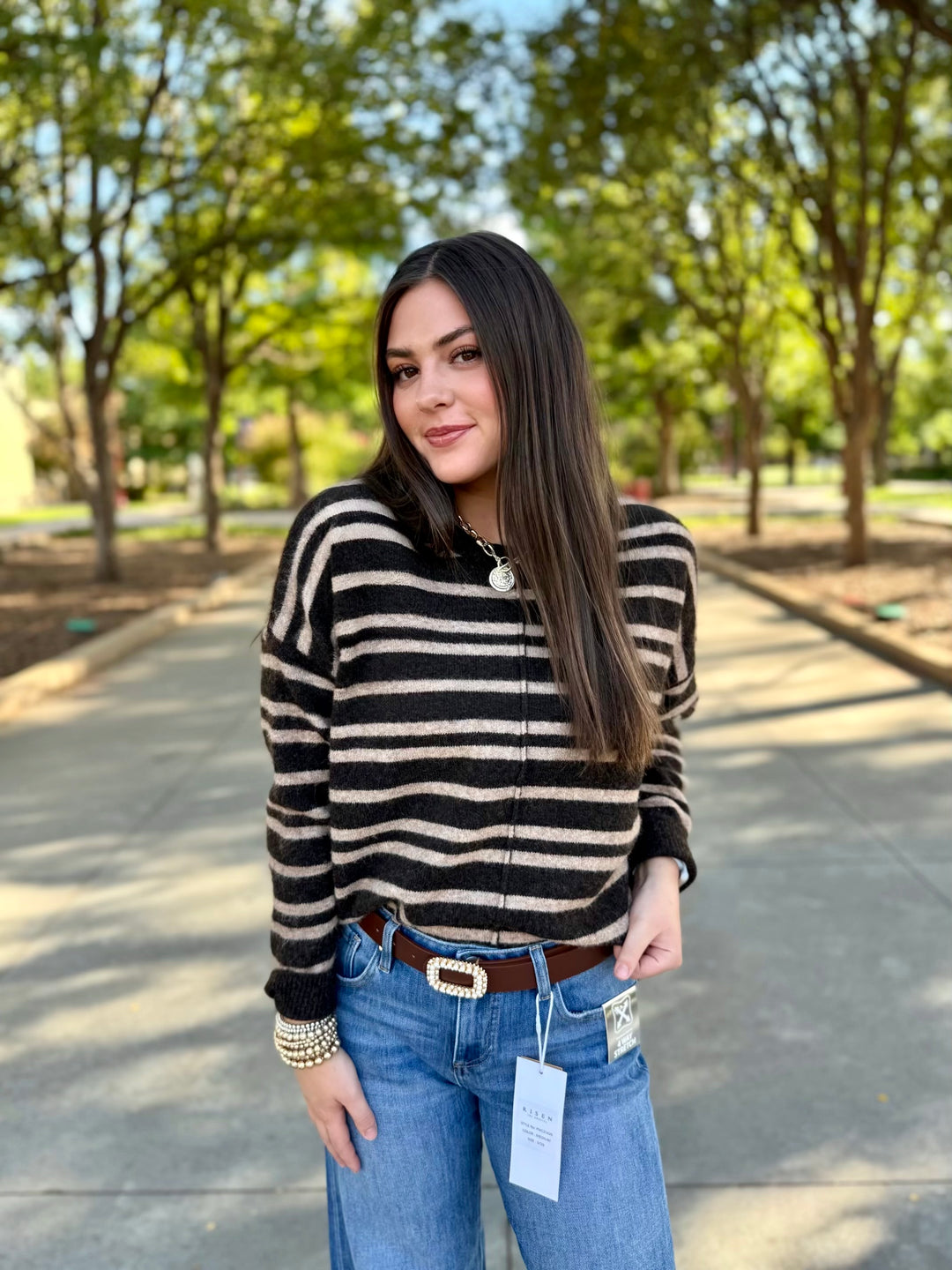Seems Like Latte Brown Striped Sweater