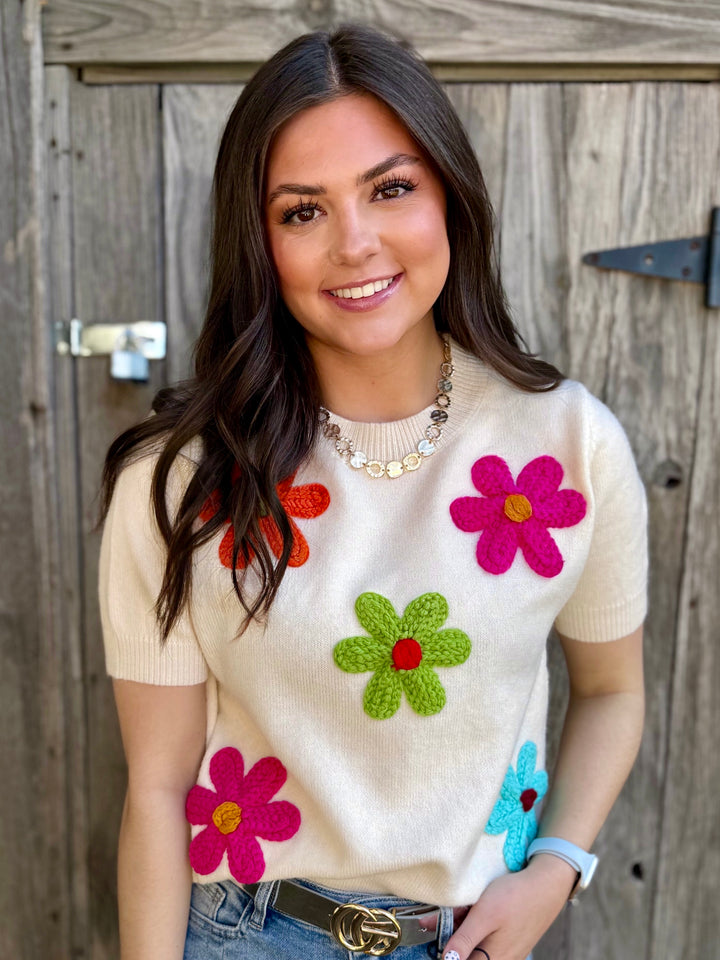 Garden Stitch Ivory Sweater