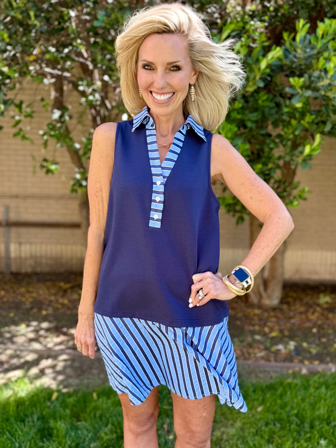 True Blue Collared Sleeveless Dress