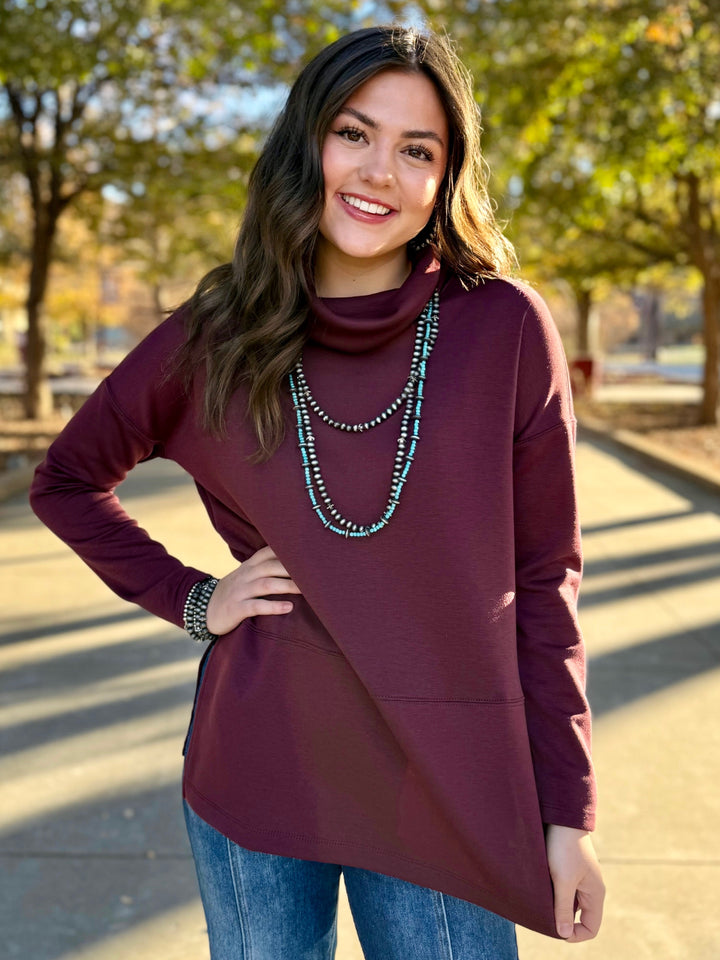 Soft Maroon Turtleneck Top
