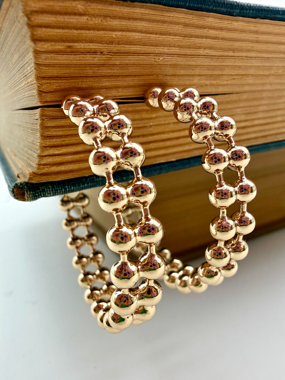 Sandra Double Beaded Gold Hoops