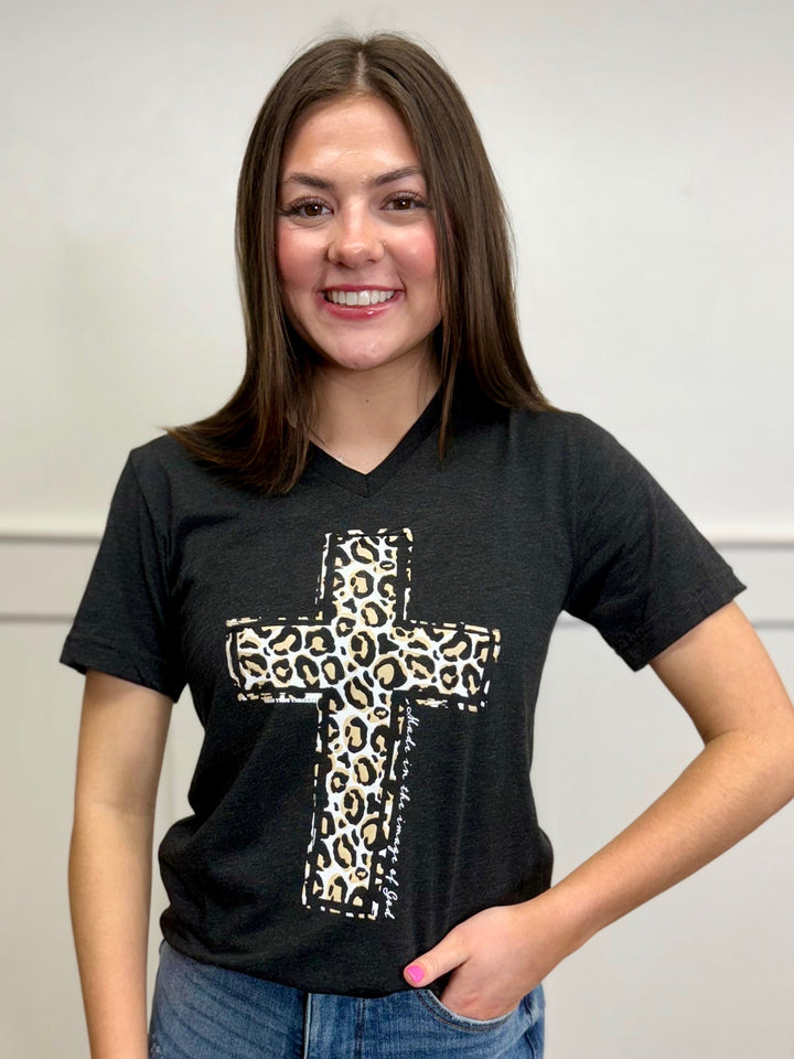 Leopard Cross V-Neck Tee by Texas True Threads