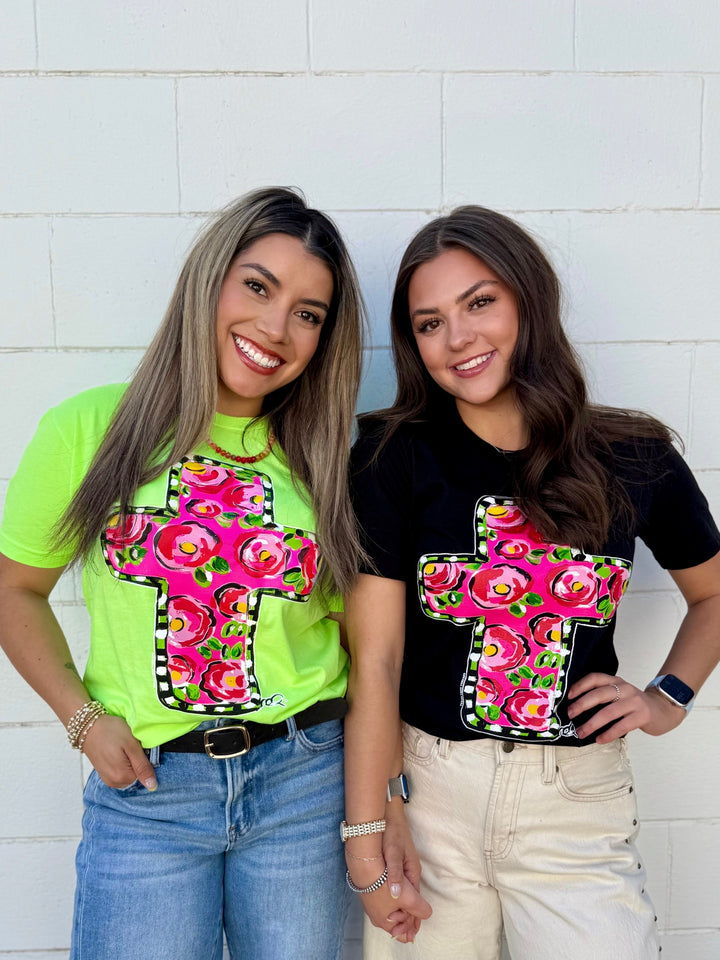 Callie Ann Stelter Floral Pink Cross Tee by Texas True Threads