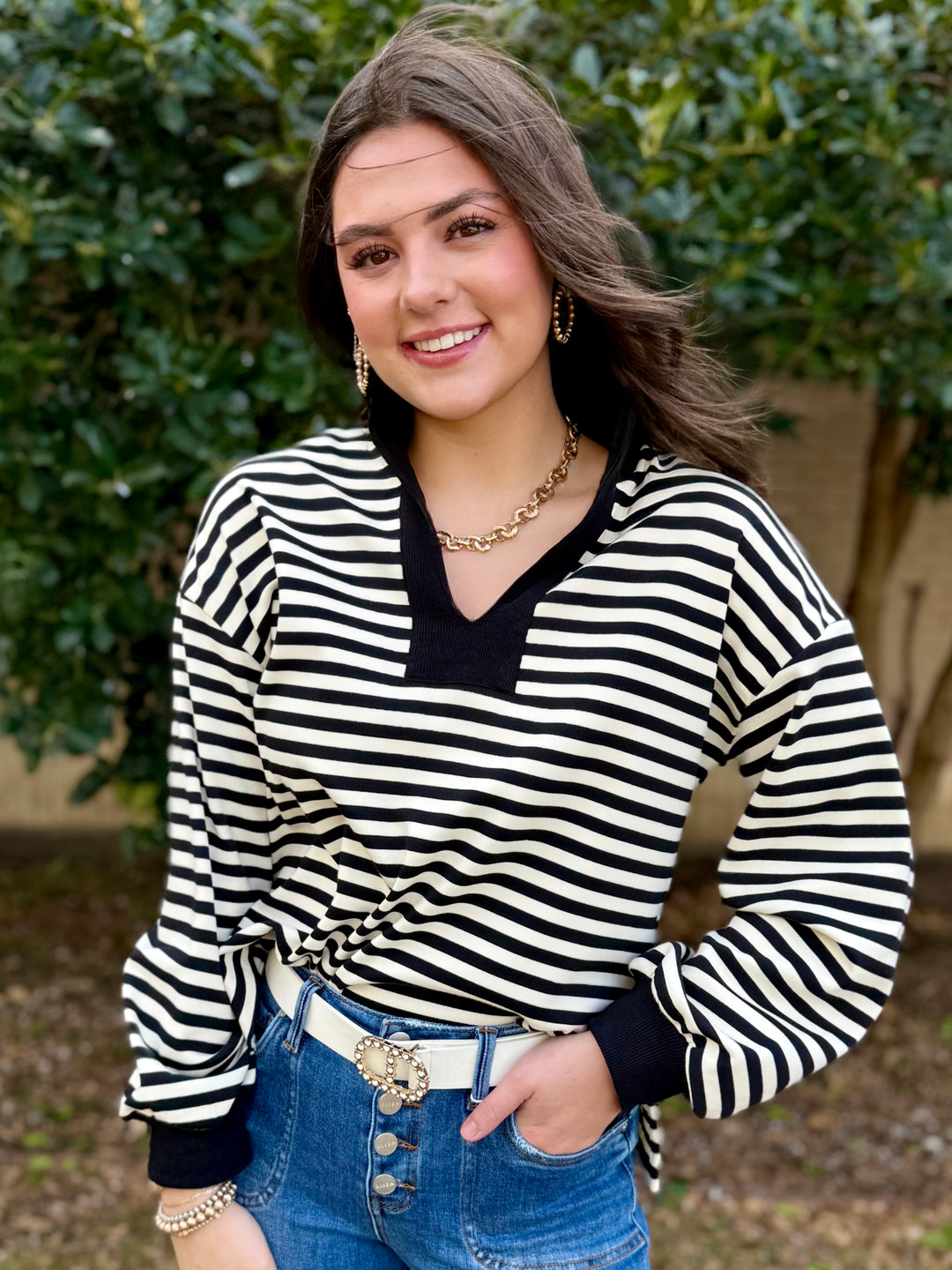 Stripes & Smiles Black Striped Top