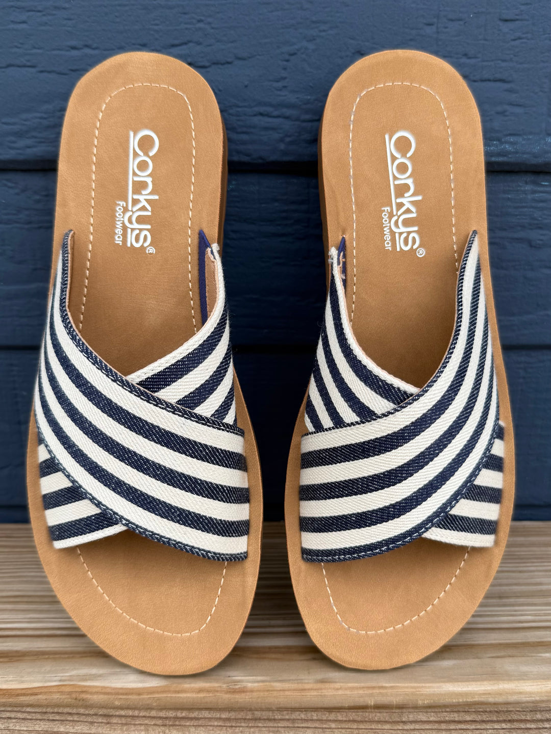 Dig It Navy Stripe Sandal by Corkys