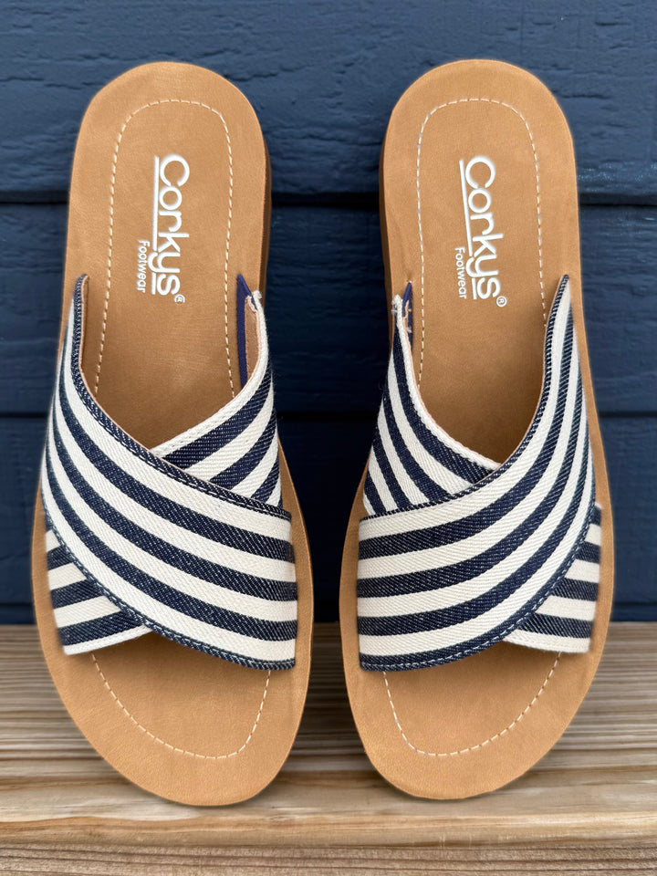Dig It Navy Stripe Sandal by Corkys