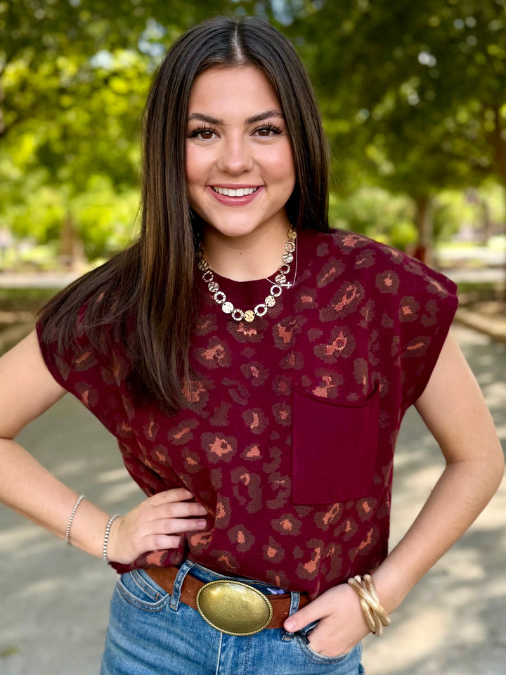 Wild Maroon Leopard Sweater Vest