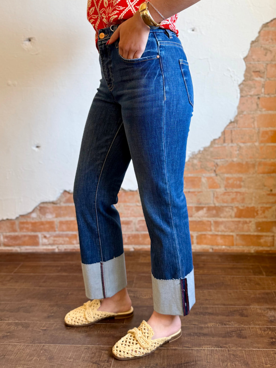 Melissa High Rise Tummy Control Ankle Straight Cuff Jean by Risen