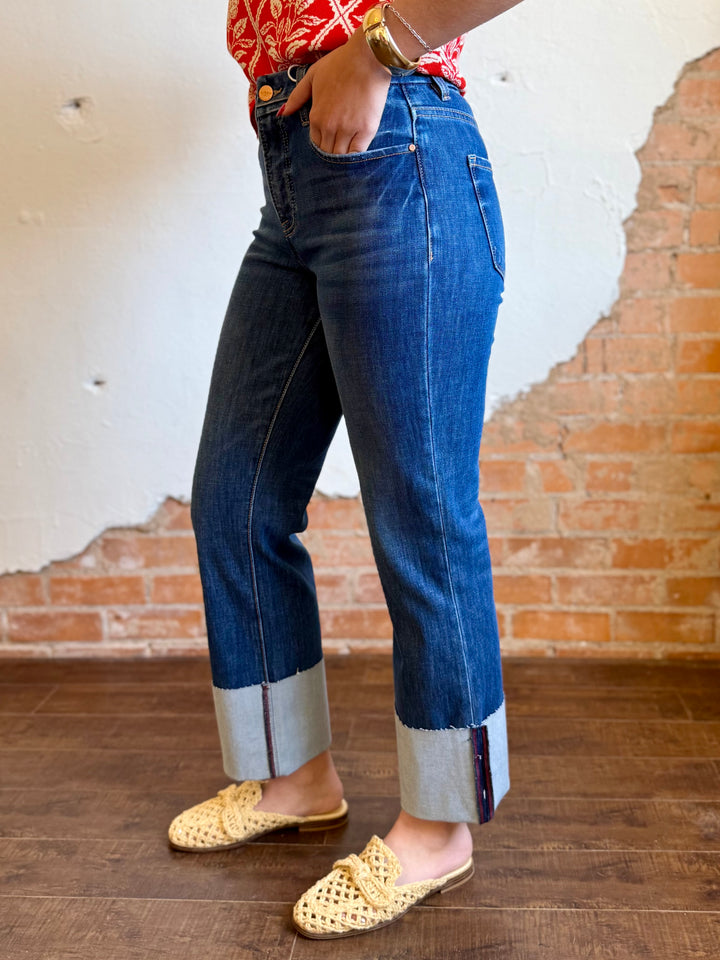 Melissa High Rise Tummy Control Ankle Straight Cuff Jean by Risen