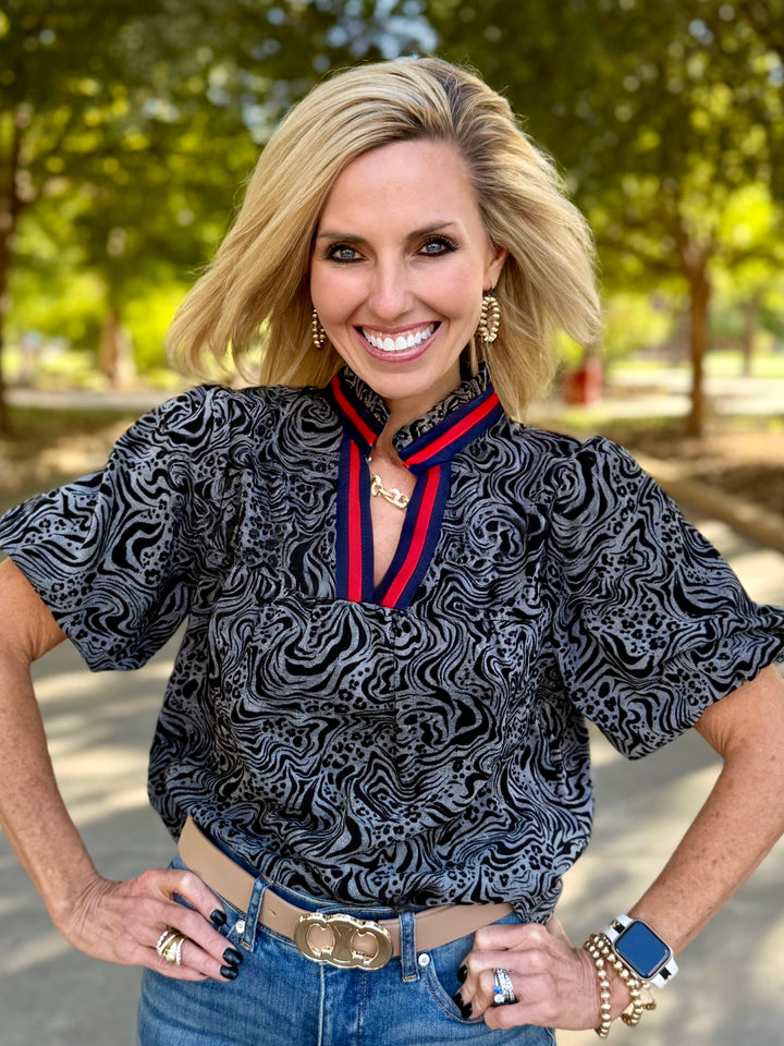 Wild Print Grey Blouse