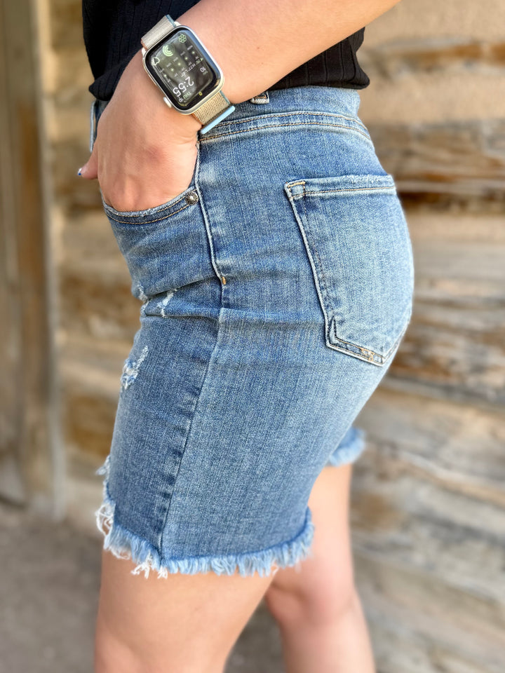 Nicole High Rise Distressed Long Shorts by Risen