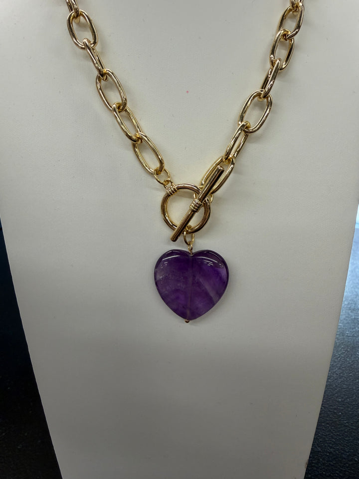 Purple Heart Toggle Clasp Necklace