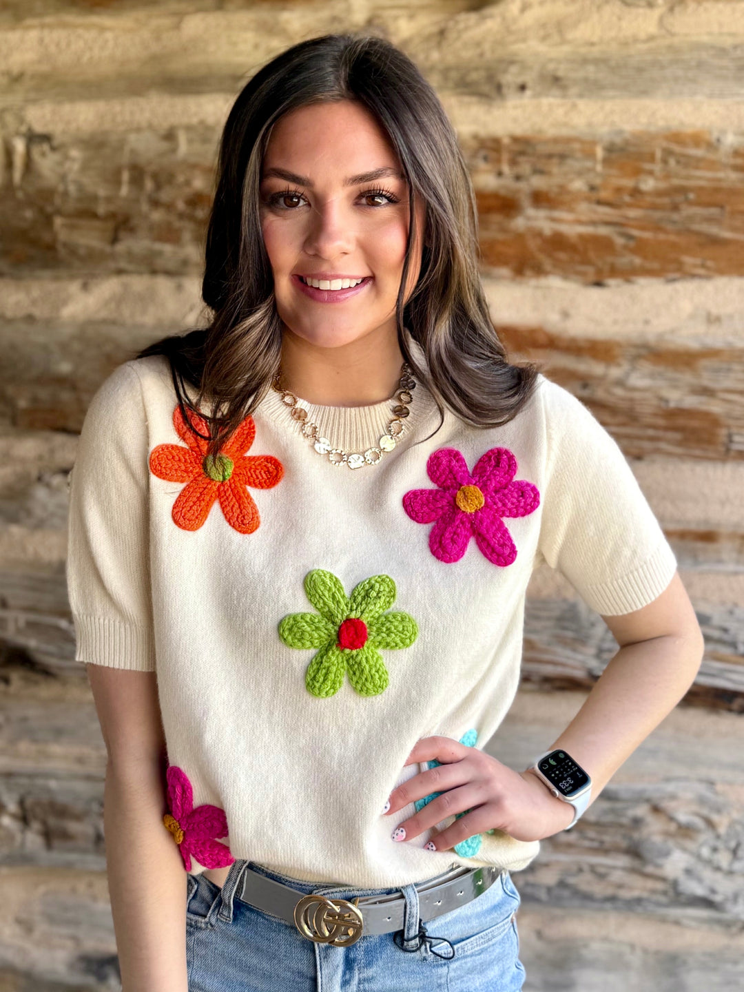 Garden Stitch Ivory Sweater