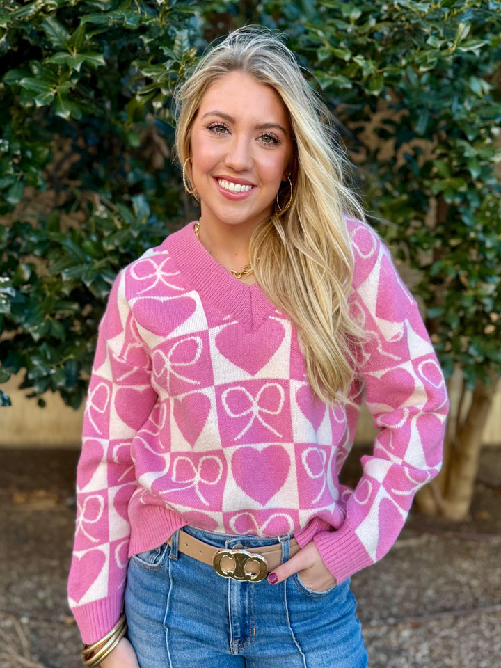Bow-Tied Bliss Pink Bow Sweater
