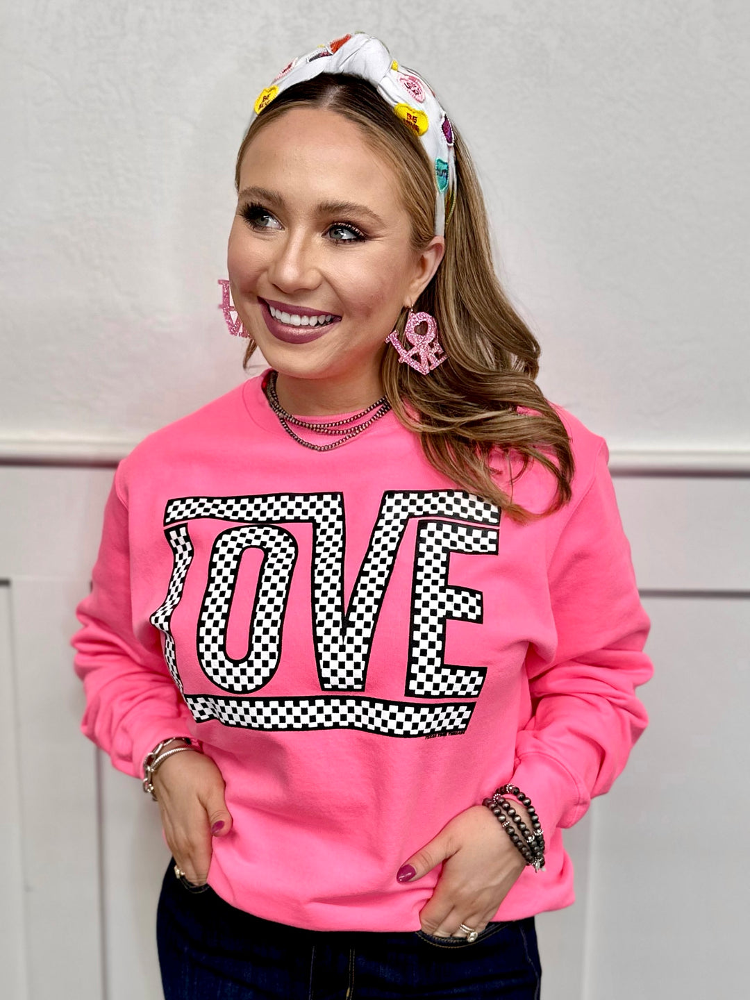 Funky Checkered Love Sweatshirt by Texas True Threads