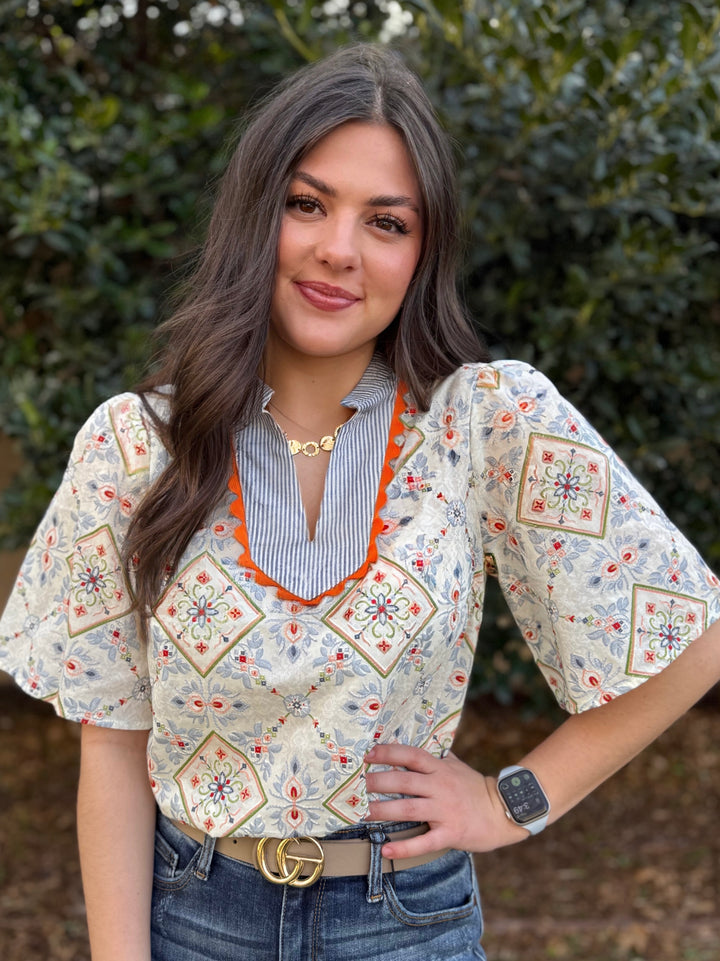 Fresh Picked Embroidered Pattern Top