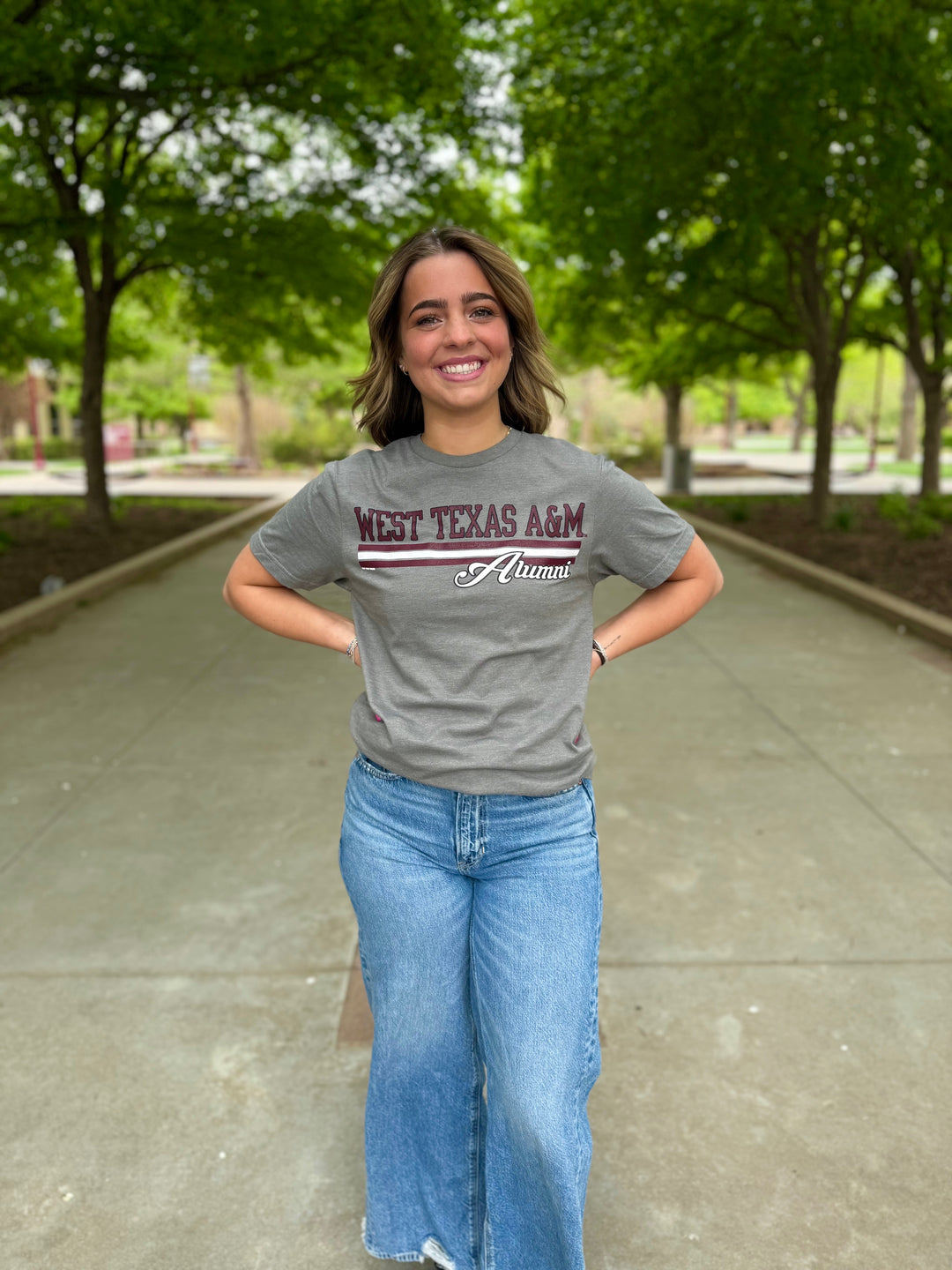 Grey West Texas A&M Alumni Script Tee