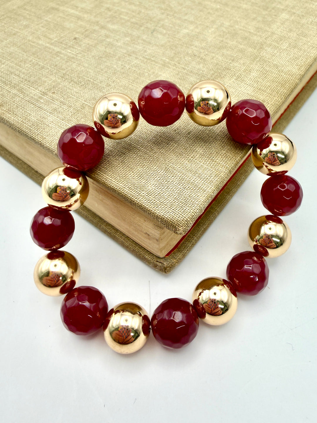 Maroon & Gold Large Beaded Bracelet