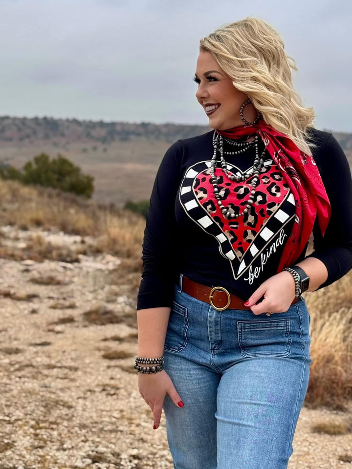Be Kind Leopard Heart Long Sleeve Tee by Texas True Threads