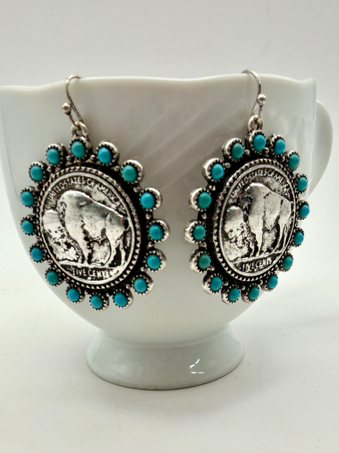 Turquoise Buffalo Coin Earrings