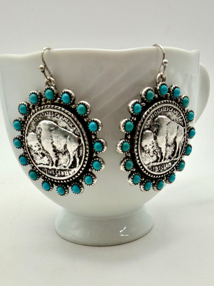 Turquoise Buffalo Coin Earrings