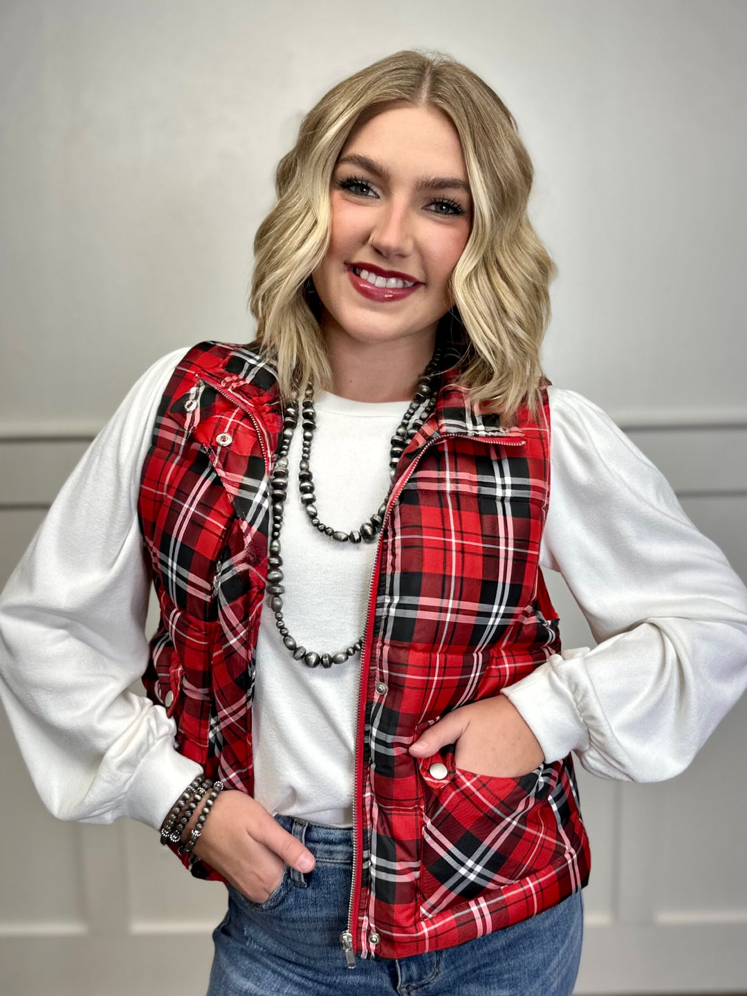 Major Wow Plaid Puff Vest