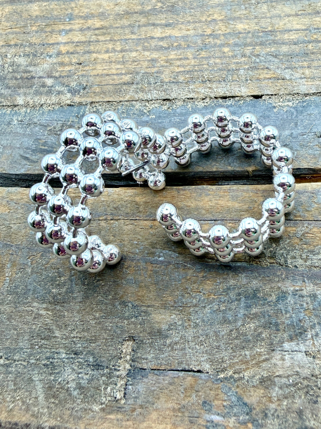 Dina Triple Beaded Silver Hoops
