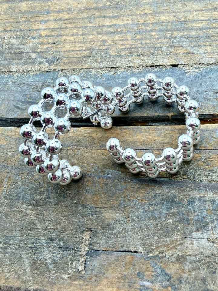 Dina Triple Beaded Silver Hoops