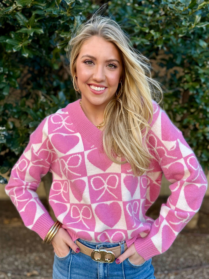 Bow-Tied Bliss Pink Bow Sweater