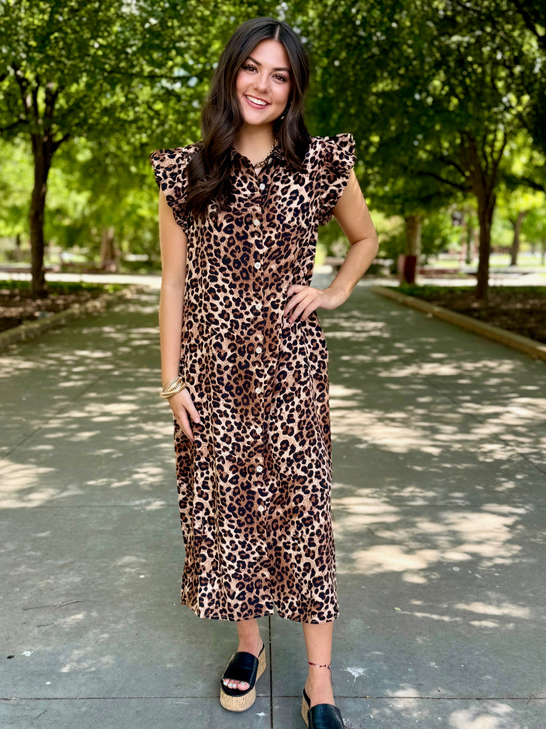 Downtown Leopard Midi Dress
