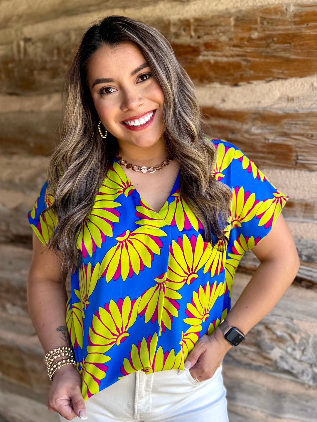 Bunches of Fun Blue V-Neck Blouse